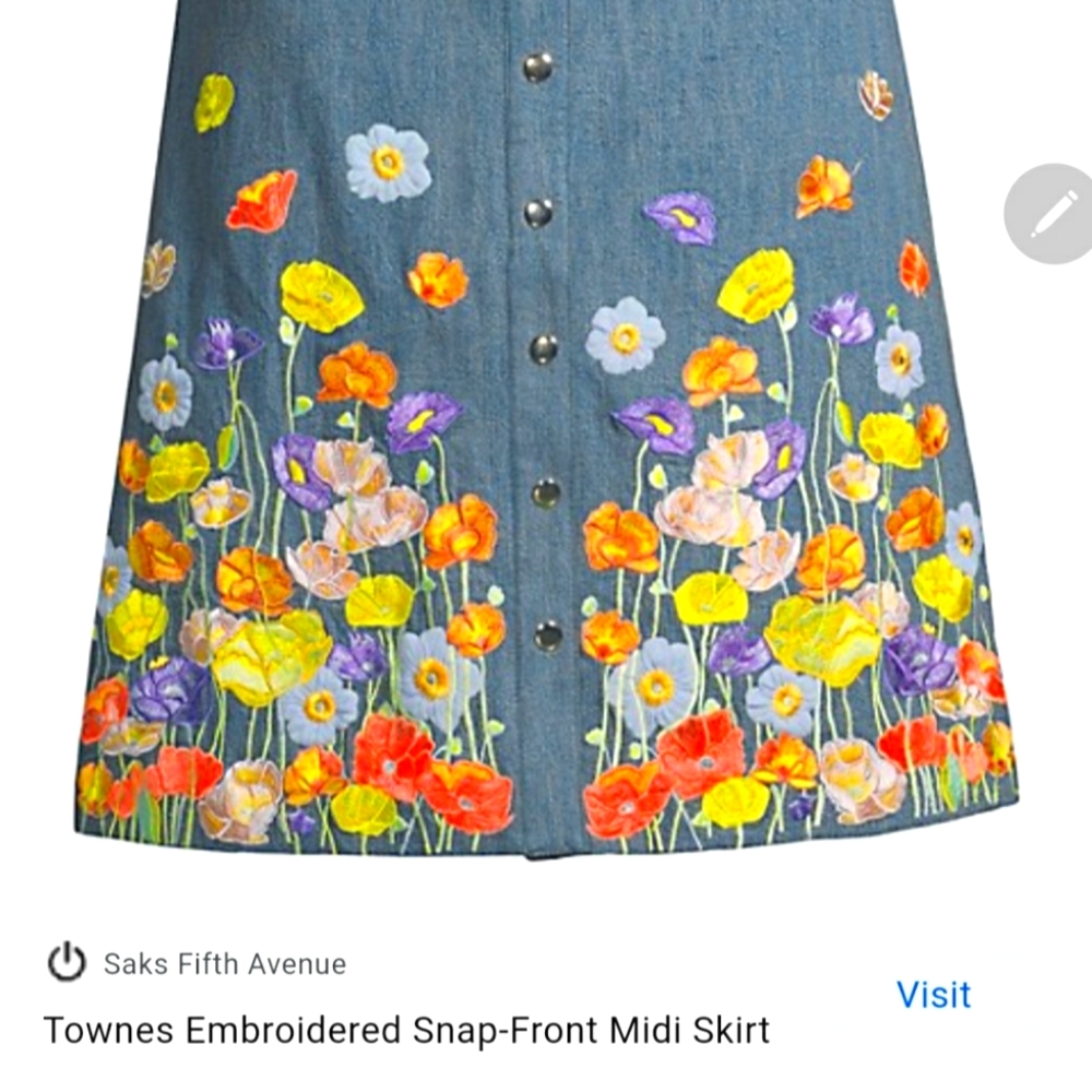 Alice and Olivia Townes Button Down Floral Embroidered Midi Skirt